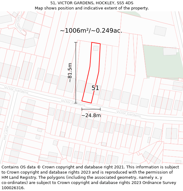 51, VICTOR GARDENS, HOCKLEY, SS5 4DS: Plot and title map