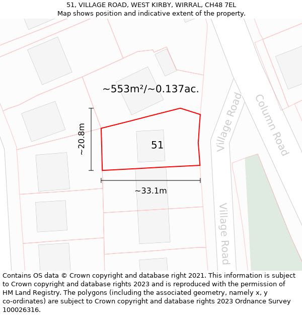 51, VILLAGE ROAD, WEST KIRBY, WIRRAL, CH48 7EL: Plot and title map