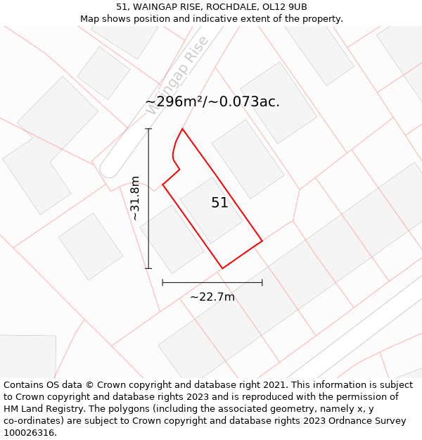 51, WAINGAP RISE, ROCHDALE, OL12 9UB: Plot and title map