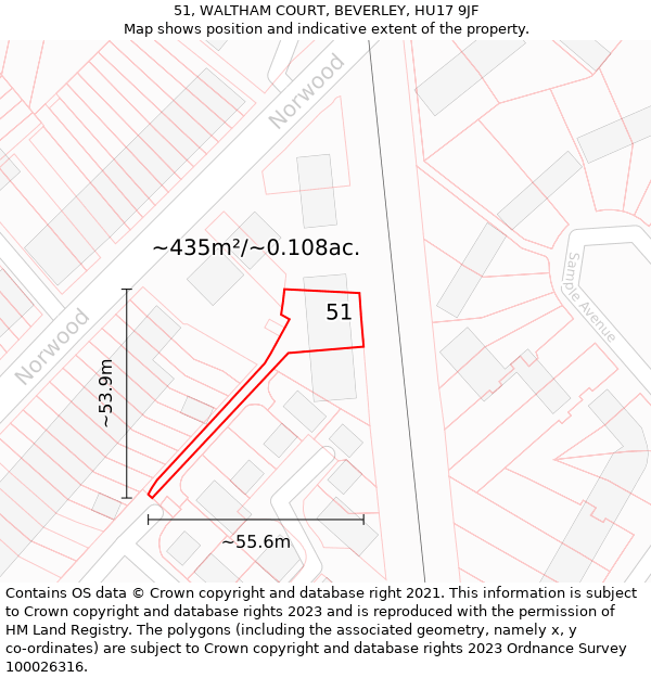 51, WALTHAM COURT, BEVERLEY, HU17 9JF: Plot and title map