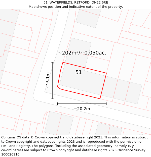 51, WATERFIELDS, RETFORD, DN22 6RE: Plot and title map