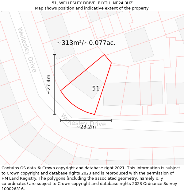 51, WELLESLEY DRIVE, BLYTH, NE24 3UZ: Plot and title map