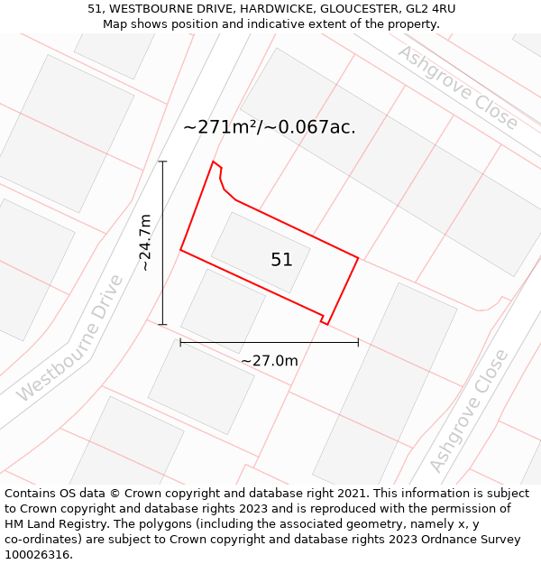 51, WESTBOURNE DRIVE, HARDWICKE, GLOUCESTER, GL2 4RU: Plot and title map