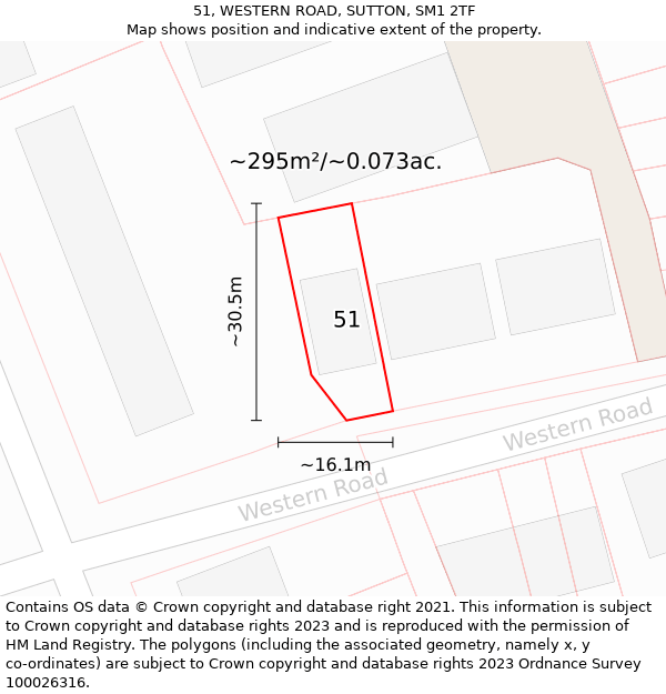 51, WESTERN ROAD, SUTTON, SM1 2TF: Plot and title map