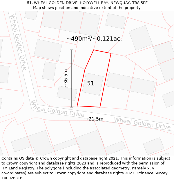 51, WHEAL GOLDEN DRIVE, HOLYWELL BAY, NEWQUAY, TR8 5PE: Plot and title map