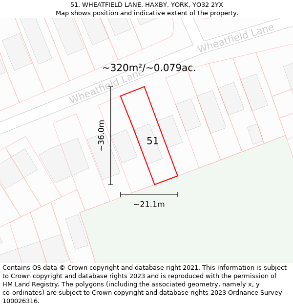 51, WHEATFIELD LANE, HAXBY, YORK, YO32 2YX: Plot and title map