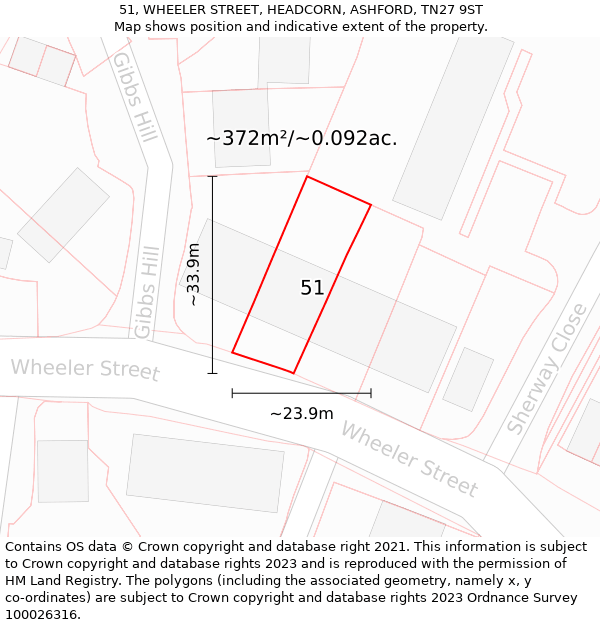 51, WHEELER STREET, HEADCORN, ASHFORD, TN27 9ST: Plot and title map