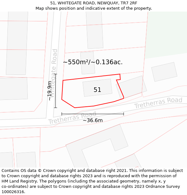 51, WHITEGATE ROAD, NEWQUAY, TR7 2RF: Plot and title map