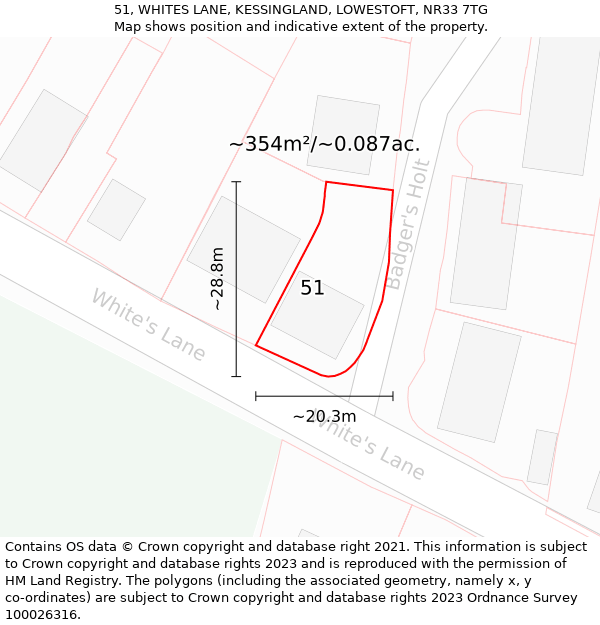 51, WHITES LANE, KESSINGLAND, LOWESTOFT, NR33 7TG: Plot and title map