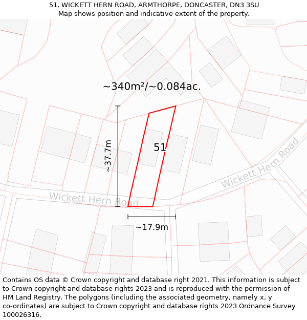 51, WICKETT HERN ROAD, ARMTHORPE, DONCASTER, DN3 3SU: Plot and title map
