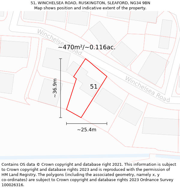 51, WINCHELSEA ROAD, RUSKINGTON, SLEAFORD, NG34 9BN: Plot and title map