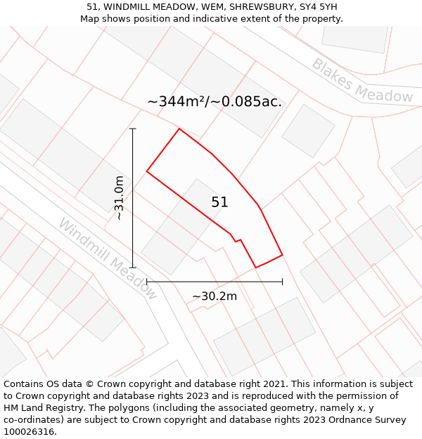 51, WINDMILL MEADOW, WEM, SHREWSBURY, SY4 5YH: Plot and title map