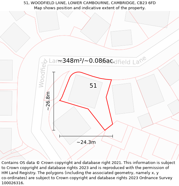 51, WOODFIELD LANE, LOWER CAMBOURNE, CAMBRIDGE, CB23 6FD: Plot and title map