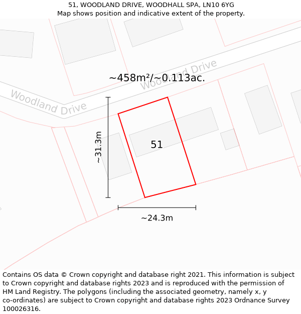 51, WOODLAND DRIVE, WOODHALL SPA, LN10 6YG: Plot and title map