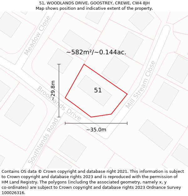 51, WOODLANDS DRIVE, GOOSTREY, CREWE, CW4 8JH: Plot and title map