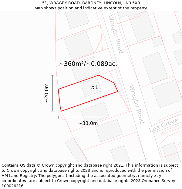 51, WRAGBY ROAD, BARDNEY, LINCOLN, LN3 5XR: Plot and title map