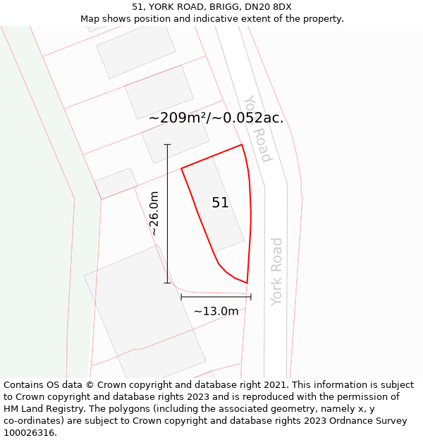 51, YORK ROAD, BRIGG, DN20 8DX: Plot and title map
