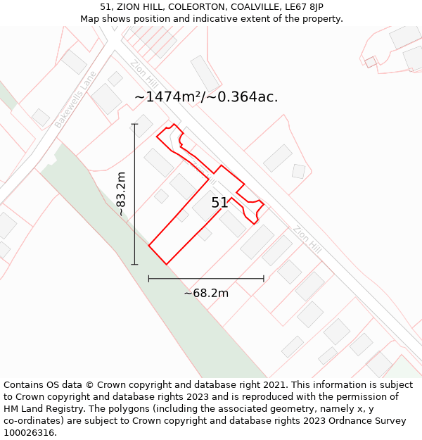 51, ZION HILL, COLEORTON, COALVILLE, LE67 8JP: Plot and title map