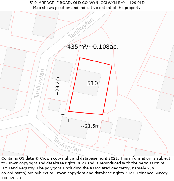 510, ABERGELE ROAD, OLD COLWYN, COLWYN BAY, LL29 9LD: Plot and title map