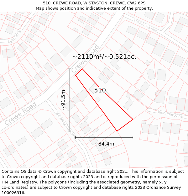 510, CREWE ROAD, WISTASTON, CREWE, CW2 6PS: Plot and title map