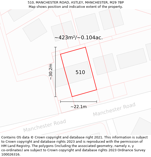 510, MANCHESTER ROAD, ASTLEY, MANCHESTER, M29 7BP: Plot and title map