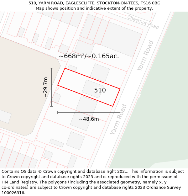 510, YARM ROAD, EAGLESCLIFFE, STOCKTON-ON-TEES, TS16 0BG: Plot and title map