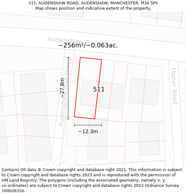 511, AUDENSHAW ROAD, AUDENSHAW, MANCHESTER, M34 5PS: Plot and title map