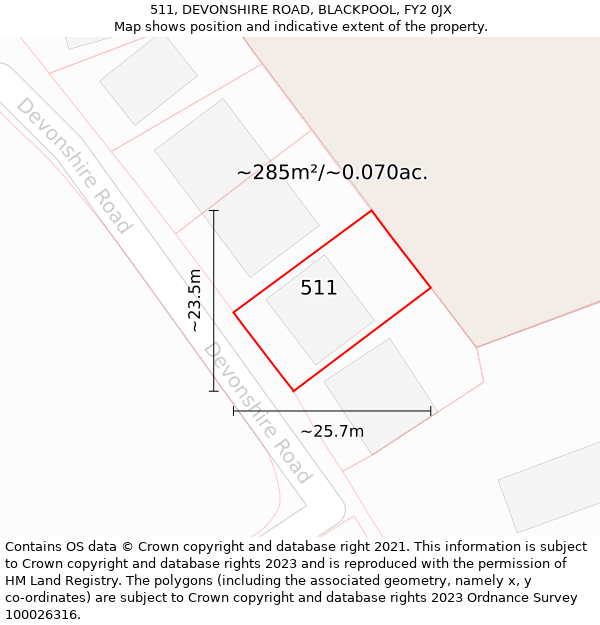 511, DEVONSHIRE ROAD, BLACKPOOL, FY2 0JX: Plot and title map