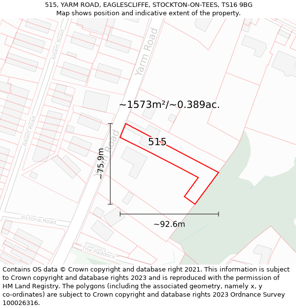 515, YARM ROAD, EAGLESCLIFFE, STOCKTON-ON-TEES, TS16 9BG: Plot and title map