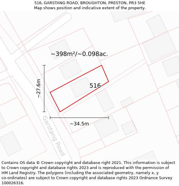 516, GARSTANG ROAD, BROUGHTON, PRESTON, PR3 5HE: Plot and title map