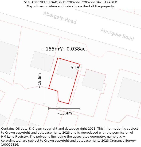 518, ABERGELE ROAD, OLD COLWYN, COLWYN BAY, LL29 9LD: Plot and title map