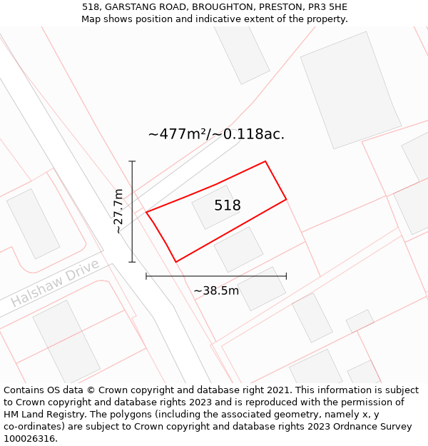 518, GARSTANG ROAD, BROUGHTON, PRESTON, PR3 5HE: Plot and title map