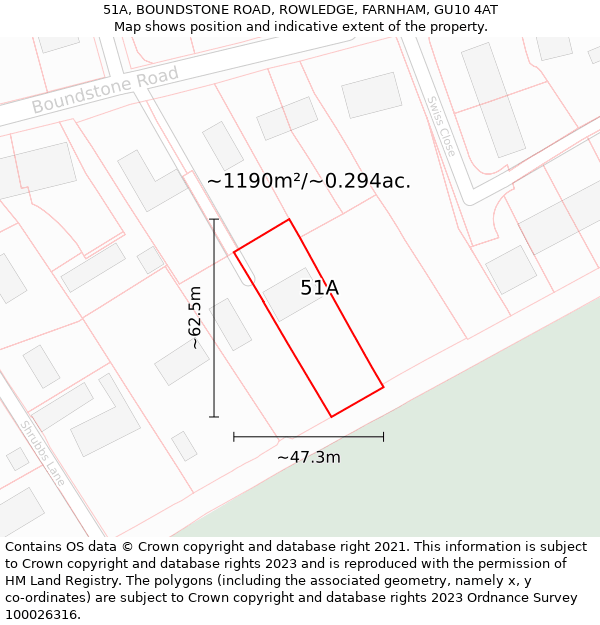 51A, BOUNDSTONE ROAD, ROWLEDGE, FARNHAM, GU10 4AT: Plot and title map