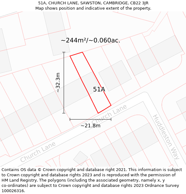 51A, CHURCH LANE, SAWSTON, CAMBRIDGE, CB22 3JR: Plot and title map