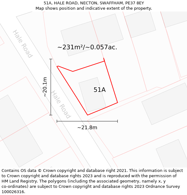 51A, HALE ROAD, NECTON, SWAFFHAM, PE37 8EY: Plot and title map