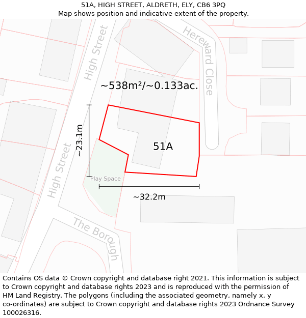 51A, HIGH STREET, ALDRETH, ELY, CB6 3PQ: Plot and title map