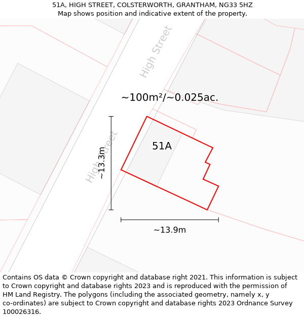 51A, HIGH STREET, COLSTERWORTH, GRANTHAM, NG33 5HZ: Plot and title map