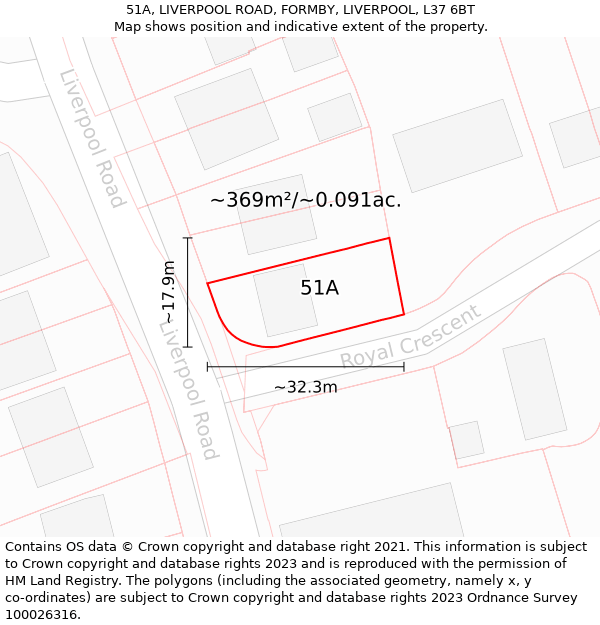 51A, LIVERPOOL ROAD, FORMBY, LIVERPOOL, L37 6BT: Plot and title map