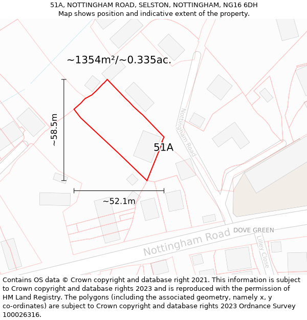 51A, NOTTINGHAM ROAD, SELSTON, NOTTINGHAM, NG16 6DH: Plot and title map