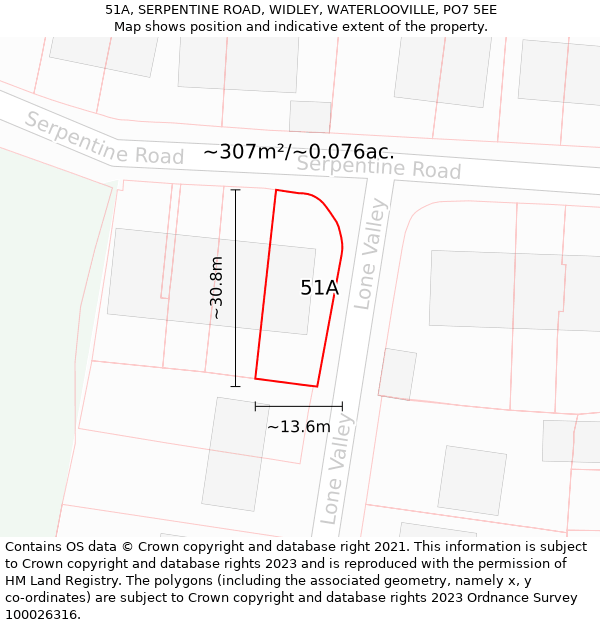 51A, SERPENTINE ROAD, WIDLEY, WATERLOOVILLE, PO7 5EE: Plot and title map