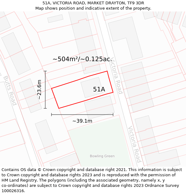 51A, VICTORIA ROAD, MARKET DRAYTON, TF9 3DR: Plot and title map