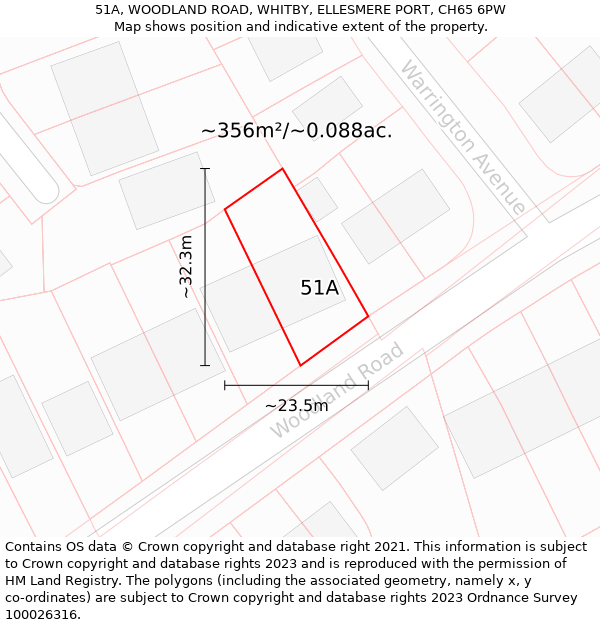 51A, WOODLAND ROAD, WHITBY, ELLESMERE PORT, CH65 6PW: Plot and title map