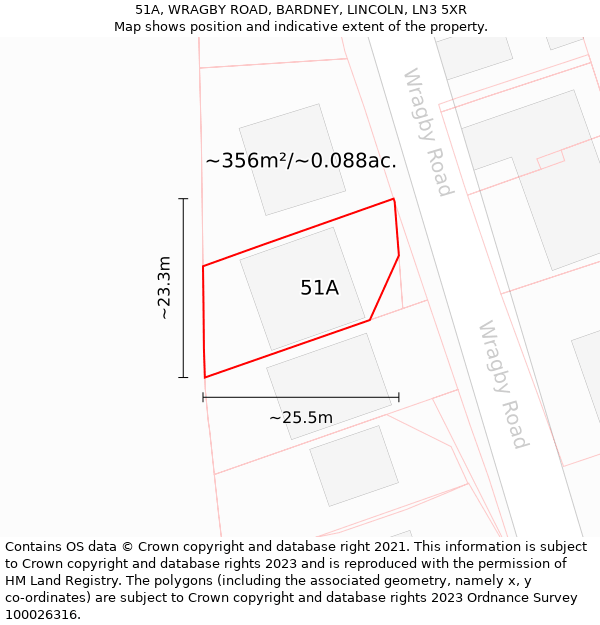 51A, WRAGBY ROAD, BARDNEY, LINCOLN, LN3 5XR: Plot and title map