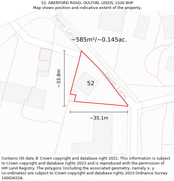 52, ABERFORD ROAD, OULTON, LEEDS, LS26 8HP: Plot and title map