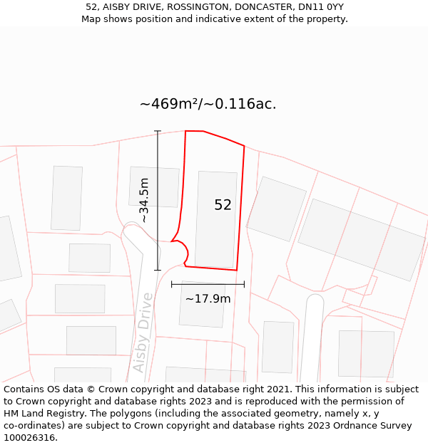 52, AISBY DRIVE, ROSSINGTON, DONCASTER, DN11 0YY: Plot and title map