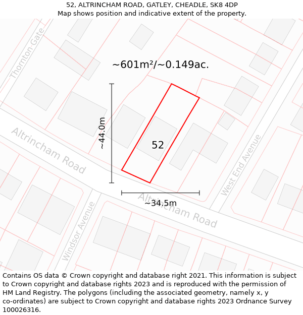 52, ALTRINCHAM ROAD, GATLEY, CHEADLE, SK8 4DP: Plot and title map