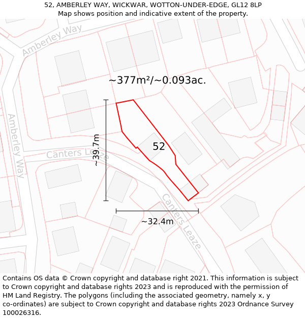 52, AMBERLEY WAY, WICKWAR, WOTTON-UNDER-EDGE, GL12 8LP: Plot and title map