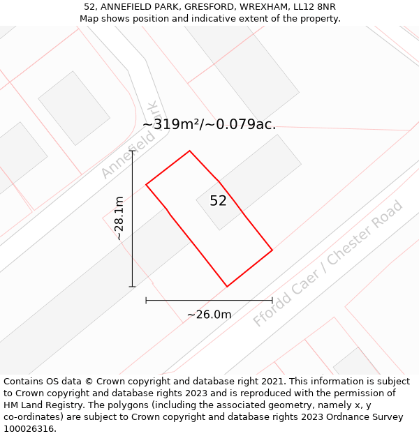 52, ANNEFIELD PARK, GRESFORD, WREXHAM, LL12 8NR: Plot and title map