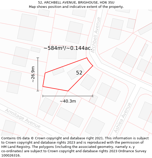 52, ARCHBELL AVENUE, BRIGHOUSE, HD6 3SU: Plot and title map