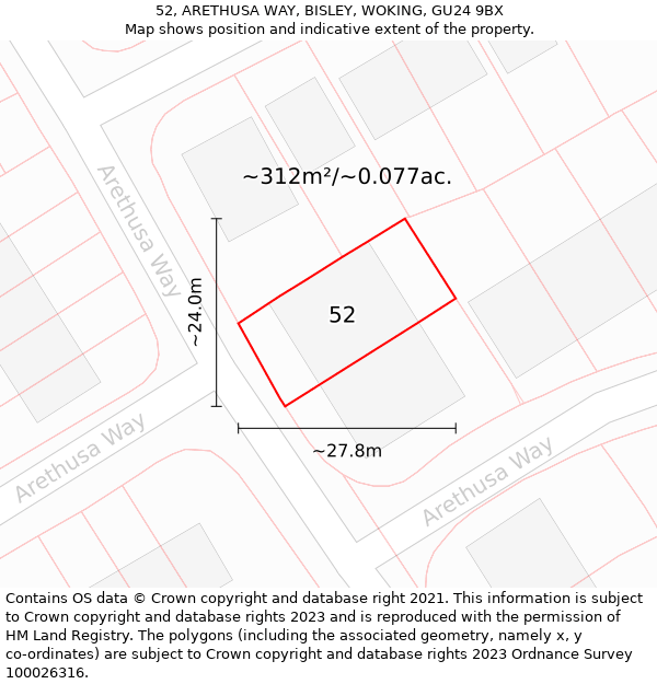 52, ARETHUSA WAY, BISLEY, WOKING, GU24 9BX: Plot and title map